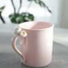 Pink Porcelain Mug with Handmade Floral Handle – Porcelain Tea or Coffee Cup