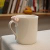 White Porcelain Mug with Handmade Floral Handle – Porcelain Tea or Coffee Cup