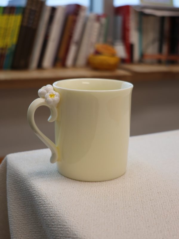 Yellow Porcelain Mug with Handmade Floral Handle – Porcelain Tea or Coffee Cup
