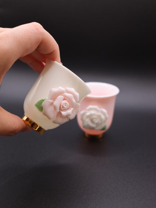Handcrafted Rose Porcelain Cups (Set of 2)