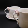 White Porcelain Mug with Handmade Floral Handle – Porcelain Tea or Coffee Cup