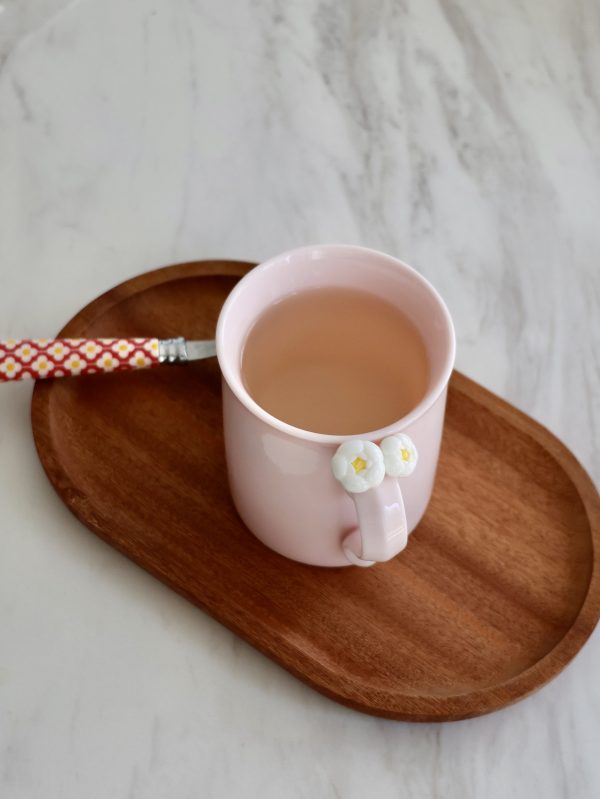 Pink Porcelain Mug with Handmade Floral Handle – Porcelain Tea or Coffee Cup