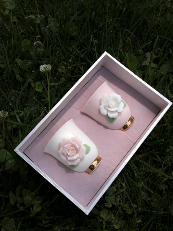 Handcrafted Rose Porcelain Cups (Set of 2)