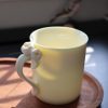 Yellow Porcelain Mug with Handmade Floral Handle – Porcelain Tea or Coffee Cup