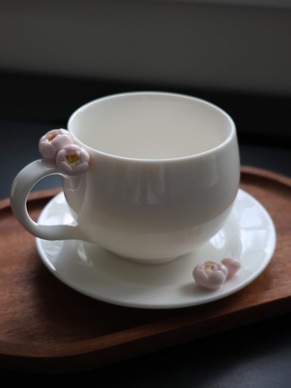 IMG_2871 Hand-Molded Flower Fine white porcelain Cup & Saucer-White