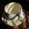 Hand-Molded Flower Fine white porcelain Cup & Saucer-Light Yellow