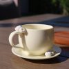 Hand-Molded Flower Fine white porcelain Cup & Saucer-Light Yellow
