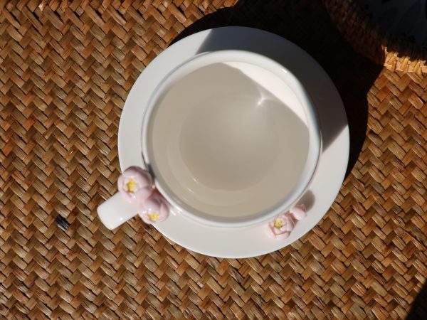 IMG_2908 Hand-Molded Flower Fine white porcelain Cup & Saucer-White